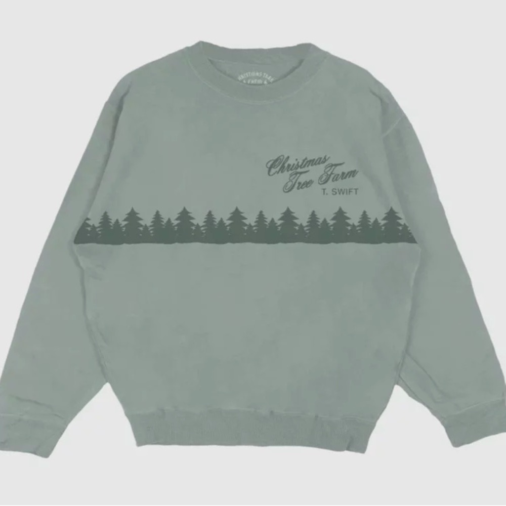 ISO (IN SEARCH OF) TAYLOR SWIFT CHRISTMAS TREE FARM GREEN CREW NECK SWEATSHIRT